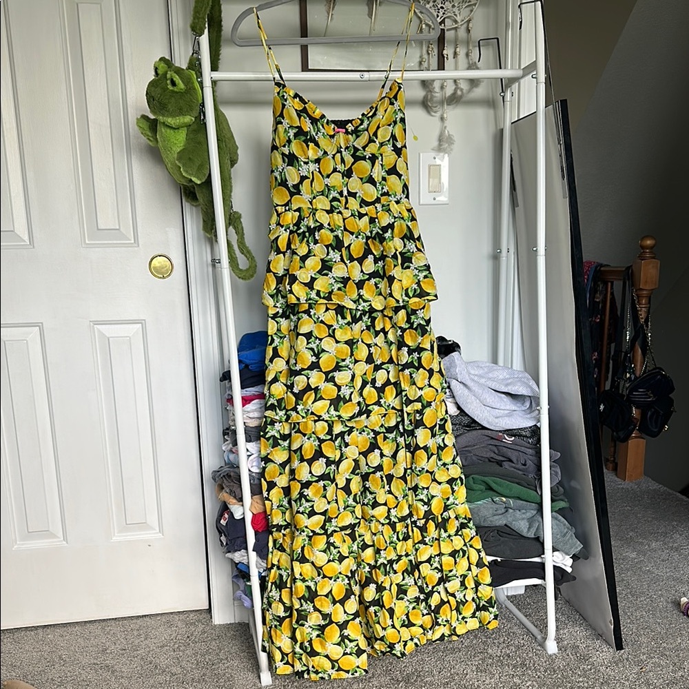 Betsey Johnson lemon print corset top maxi dress